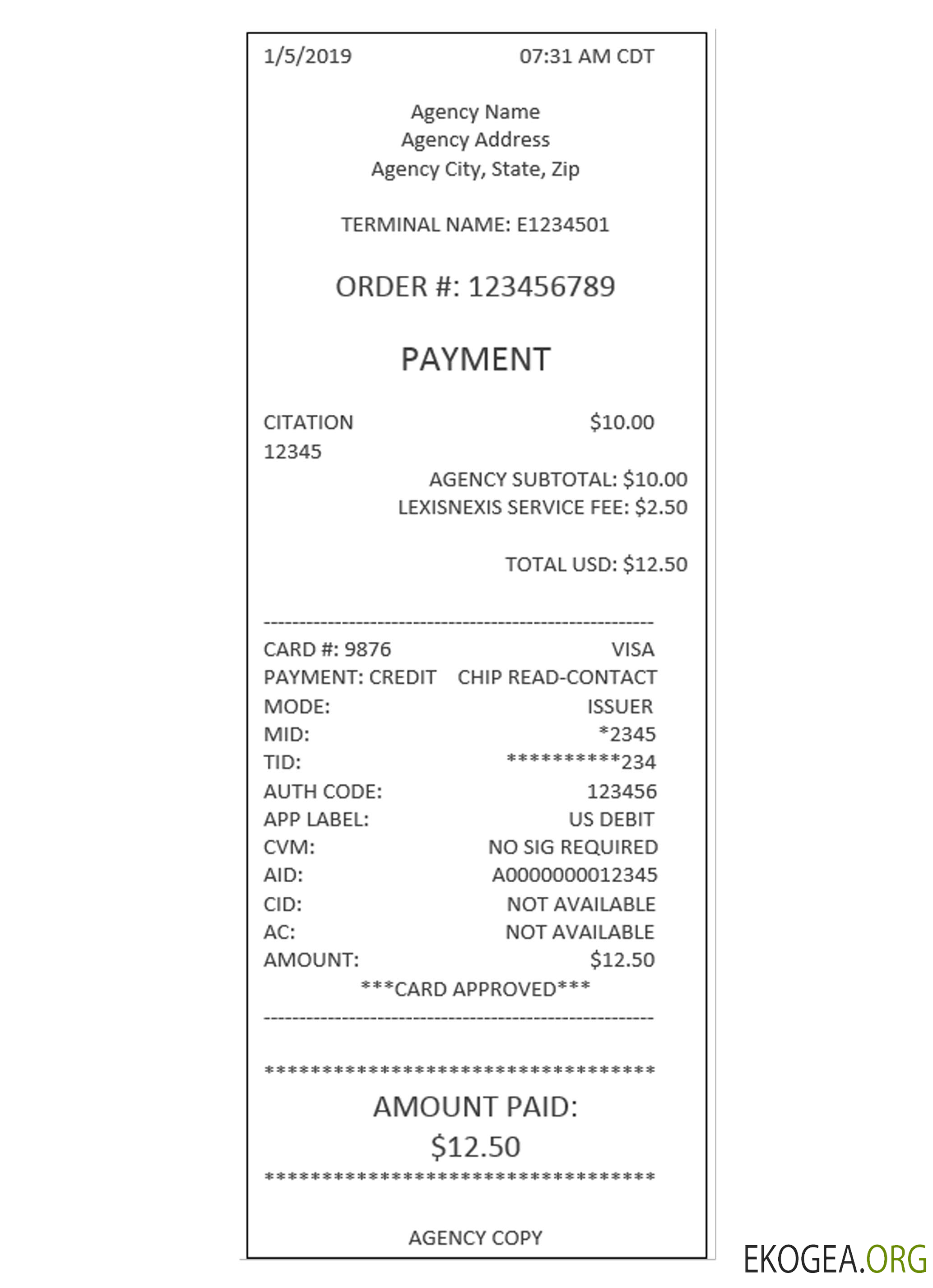 Reçu de paiement AGENCE